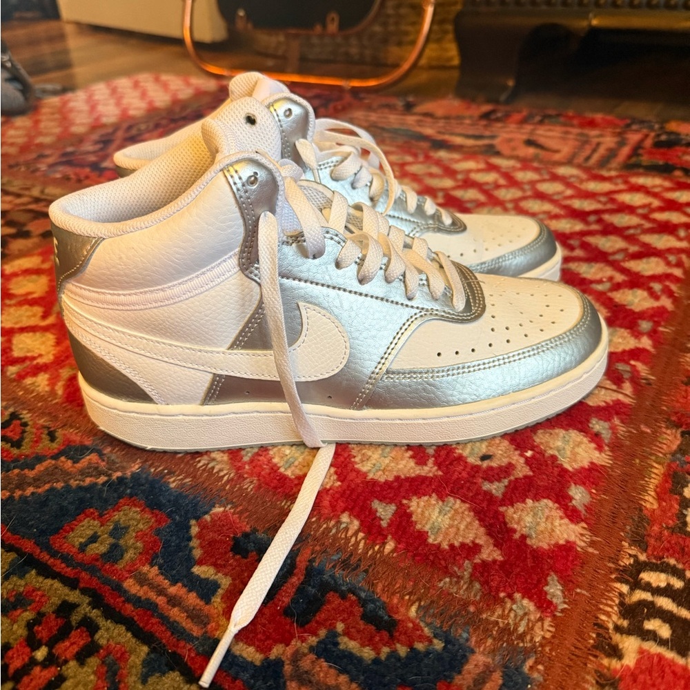 Nike White and Silver High-Top Sneakers